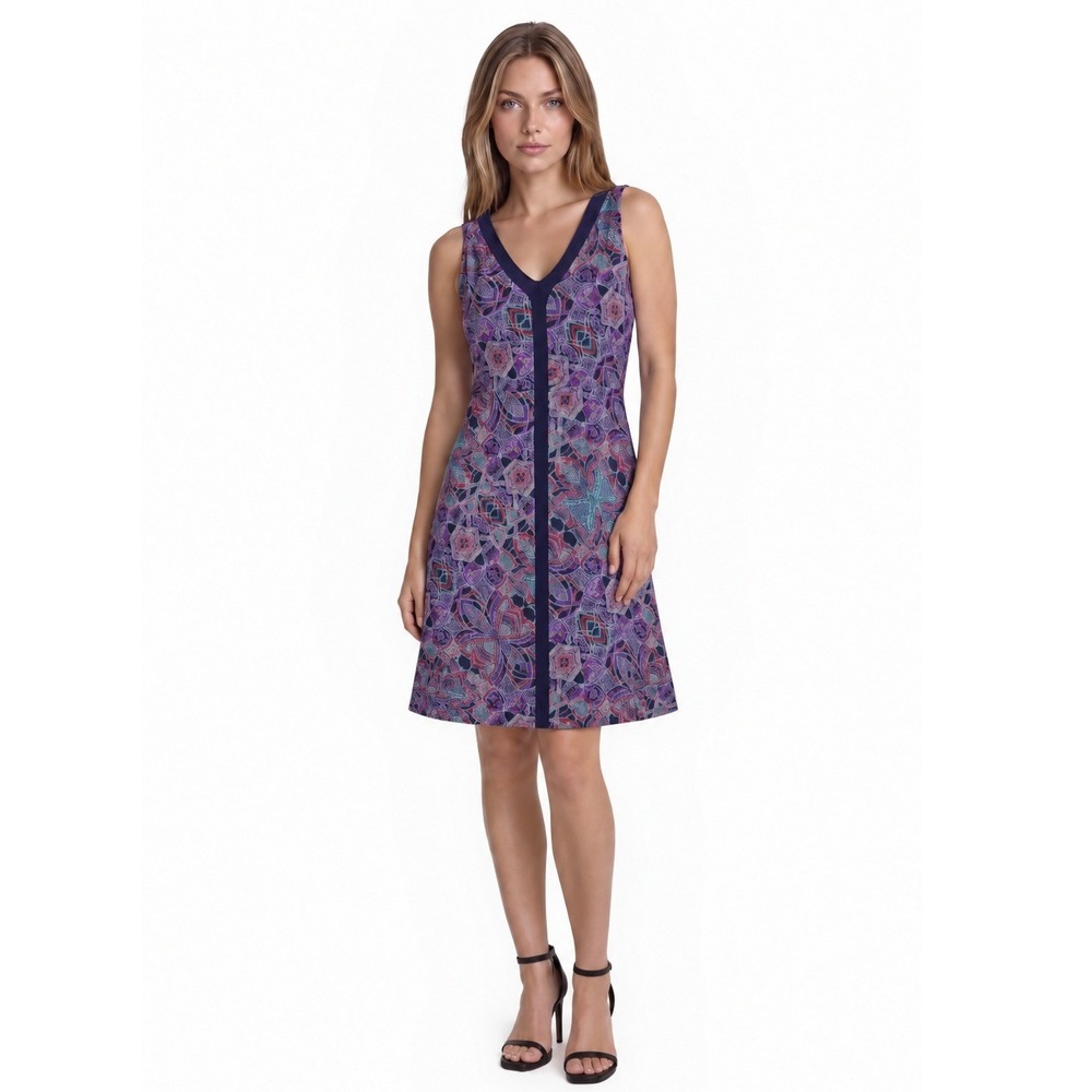 Title Nine Dress Women's Size Medium Navy Multi Geometric Sleeveless Golf Tennis